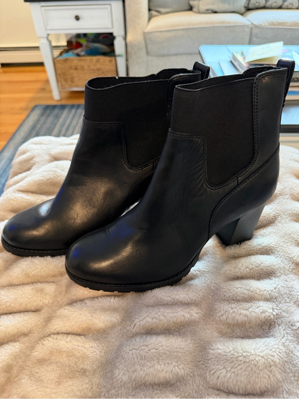 Clarks Black Leather Chelsea Ankle Boots with Block Heel